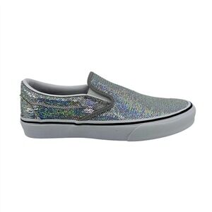 Vans Slip On Womens Sz 8 Silver Sequin Glitter Sparkle Casual Shoes